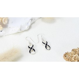 AeraVida Love Forever Infinity Symbol Simulated Black Onyx .925 Sterling Silver Dangle Earrings | Classic Sterling Silver Dangle Earring for Women | Jewelry Gift