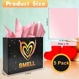5 Senses Gift Bags for Him with Labels - Valentine's Day Five Senses Gift Bags for Him Her with Tissue Paper & Handles, 11.8''x9.8''x 3.9'' Smell Taste Touch Sight Sound Present Wrappings for Birthday