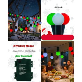 Battery Powered Christmas Lights Indoor, 18.9Ft Christmas Decorative Light with 50 LED Red White Green Globe Fairy Lights for Bedroom Indoor Classroom Party Outdoor Garden Xmas Tree Decorations