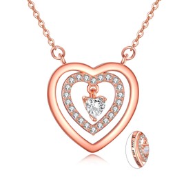 VONALA Triple Heart Necklace 925 Sterling Silver Heart Cutout Necklace Rose Gold Pendant Jewelry Gift for Women Girls