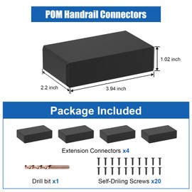 BLIKA 4 Pack Extension Connectors with Screws, Black Flat Handrail Accessories for Cable Railing Handrail, POM Handrail Connector Fitting, Deck Stair Cable Railing Rectangular Handrail, BL03-L