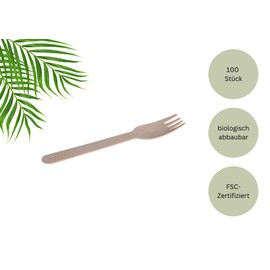 DeinPack 100 Wooden Forks Birch 16 cm Biodegradable Sustainable Cutlery Disposable Cutlery Wooden Cutlery