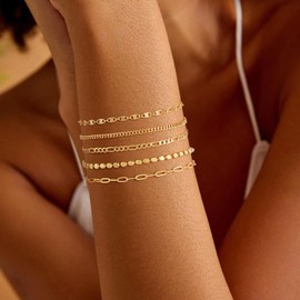 Nancomy Gold Bracelets for Women Dainty Stackable 14K Gold Plated Bracelet Stack Set Trendy Waterproof Paperclip Chain Bracelets for Women Jewelry Gifts