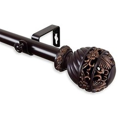 Maykoosh Renaissance Rhapsody Home Decorative Window Curtain Rod, Tension Mounted, Includes - Adjustable Poles, Brackets, Mounting Hardware, Mahogany, 65 X 4 X 4 Inches