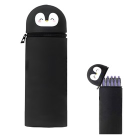 ClcIosis Penguin Pencil Case for Children, Portable Kawaii Pencil Case 19 x 7 cm Black Pencil Case Zip for School Boys and Girls Cartoon Pencil Case