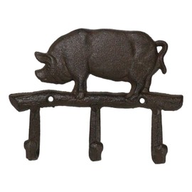 Ebros Cast Iron Vintage Rustic Farmhouse Hog Boar Pig 3 Peg Wall Hooks Plaque Farm Animals Western Vintage Home Or Office Organization Farm Barn Cottage Ranch House Accent (1)