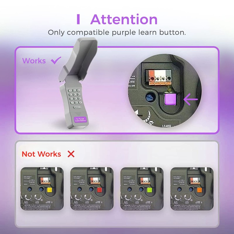 Refoss Wireless Garage Door Keypad Purple Learn Button, 315MHz Chamberlain/LiftMaster/Craftsman,