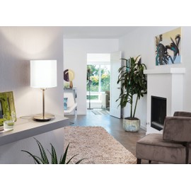 Eglo Pasteri Table Lamp, 1 Flame Textile Table Lamp, Material: Steel, Fabric, Colour: Matte Nickel, White, E27, incl. Switch, H: 40 cm.