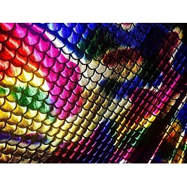 LushFabric Mermaid Scale Print Fabric Fish Tale Scales Foil - 2 Way Stretch Material Lycra Spandex - Bikini, Costume, Dress, Decor - 145CM Wide (1 METRE, Rainbow)