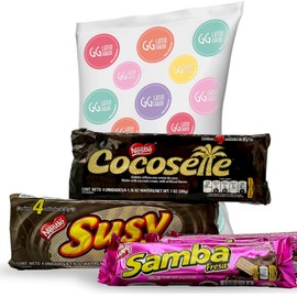 SAMBA CHOCOLATE - COCOSETTE - SUSY Venezuelan Food Cookies Wafers Rollers Chocolate Covered Hazelnut, Cookies Wafers Coconut Cream, Assorted Cookie Individually Wrapped Candies Mix Variety Pack International Venezuelan Food Sweet Snacks Gift Latin Sabor