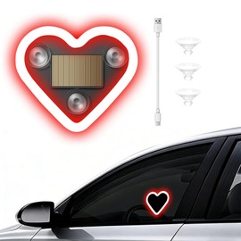GCZCC Car Window Wireless LED Ambient Light Solar Powered Love Heart Shaped Neon Lamp for Night Driving Interior Decor Accessories Romantic Gift for Women Girl Couples-Red