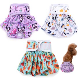 Swanote Pañales Suaves para Perros Hembras – Paquete de 3 pañales Lavables para Perros Hembras en Calor – Bragas menstruales Reutilizables para Perros Cachorros Mujeres (Panda/Aguacate, L)