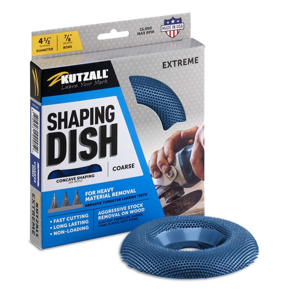 Kutzall Extreme Shaping Dish - Coarse, 4-1⁄2" (114.3mm) Dia. X 7⁄8" (22.2mm) Bore - Woodworking Angle Grinder Attachment for DeWalt, Bosch, Milwaukee, Makita. Abrasive Tungsten Carbide, DW412X90