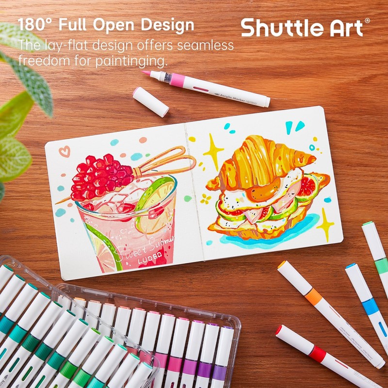 Shuttle Art スケッチブック アクリルマーカー用 30枚 約14cm×14cm 60ページ 水彩紙 300gsm 厚手