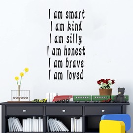 Wall Decals, Wall Stickers for Kids, Quotes Inspirational Boys Girl Baby Playroom Nursery Classroom School Motivational Home Vinyl Art Wall Decor, I Am Smart I Am Kind I Am Silly I Am Honest 19"X36.2"