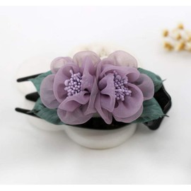 AKOAK 1 Pack Flower Hair Clips, Satin Chiffon Ponytail Hair Accessories, Elegant and Charming Cloth Claw Clips for Women or Girls （Purple）