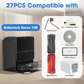 DrRobor 27PCS Replacement Accessories Kit for Roborock Saros 10R Vacuum Cleaner Includes 2 Main Brush, 4 HEPA Filters, 6 Mop Pads, 6 Dust Bags, 6 Side Brushes, 3 Cleaning Tools