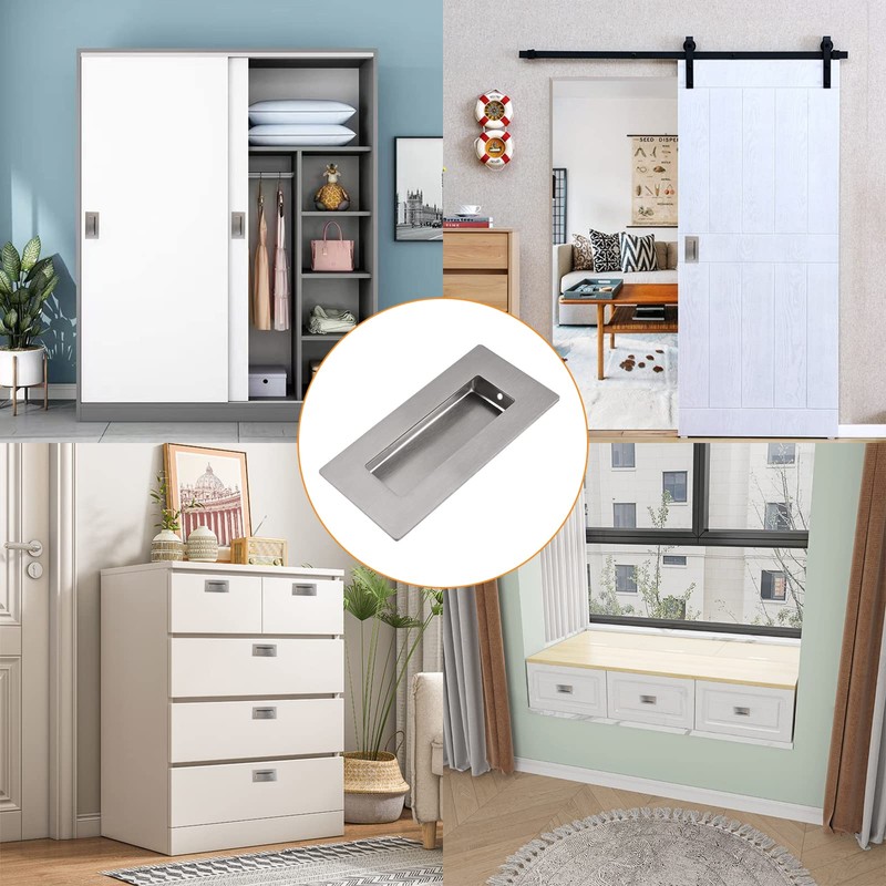 MOROBOR Brushed Nickel Flush Pull, 2Pcs Stainless Steel Rectangle Side