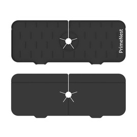 PrimeNest Silicone Faucet Splash Guard and Hair Catcher Duo (Black) for Kitchen Sink - ‎14.57 x 5.51 - Convenient Bundle,Durable, Silicone