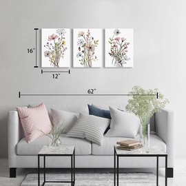 Botanical Wall Art - Flowers Pictures for Bedroom Wall Decor Bathroom Wall Art Bathroom Wall Decor Poppy Canvas Wall Decor for Bathroom Artwork for Wall Bedroom Decor for Women Framed 12x16inchx3pcs