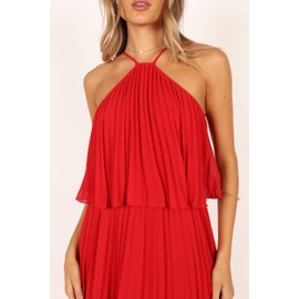 Petal & Pup Women's Gia Pleated Halterneck Maxi Dress, Red