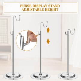Therwen 10 Pcs Bag Display Stands Purse Display Stand Adjustable Height Handbag Holder for Home Boutique Store Counter Retail(Sliver)