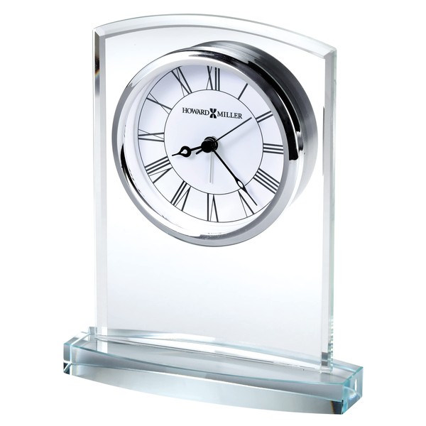 Howard Miller Talbot Table Clock 645-824 – Starphire Glass, Black Roman Numerals, Polished Silver-Tone Bezel, Modern Home Décor, Quartz Alarm Movement