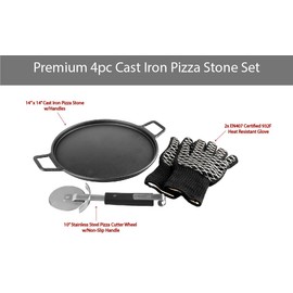 PitMaster King Cast Iron Pizza Stone 4-Pk Complete Kit