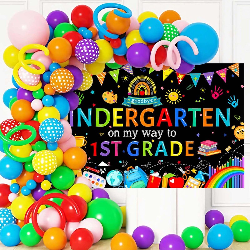 Mocsicka Kindergarten Graduation Backdrop Banner, Goodbye Kindergarten On My Way