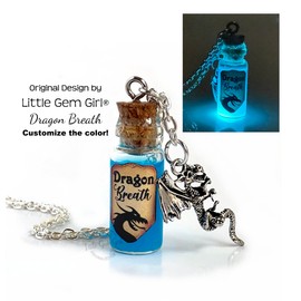 Glowing Dragon Breath Mini Bottle Necklace - Glass Vial Potion Charm with Blue Liquid Shimmer - Dragons Slayer Magic Spells Jewelry