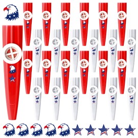 Lukmaa 24 Pcs Veterans Day Gift Military Kazoos Red White Kazoo Bulk with American Flag Sticker Plastic Musical Instruments for For Us Army Veterans Party Supplies
