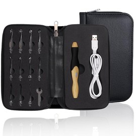 Lighted Crochet Hook Set - 11 Size Interchangeable Heads 2.5mm to 8.0mm with Latest Bag,USB Rechargeable LED Lighted Crochet Hook Set for Arthritic Hands (Black Bag Purple Handle)