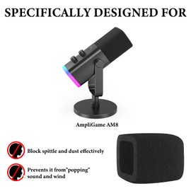 Geekria for Creators Foam Windscreen Compatible with FIFINE AmpliGame AM8 Microphone Antipop Foam Cover, Mic Wind Cover, Sponge Foam Filter (Black / 2 Pack)