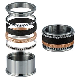 Quiges Stainless Steel Three Colours Stacking Ring Combination Ring Base Ring 10 mm Filling Height with 4 Filling Rings Set #1, Stainless Steel, Cubic Zirconia