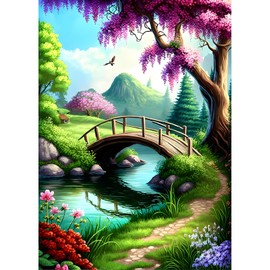 DPHERO DIY Bridge Diamond Painting Kits for Adults,5D Spring Diamond Art Kits for Beginners,Round Full Drill Flowers Diamond Painting Art,DIY Painting by Numbers Diamond Art Painting 12x16 inch