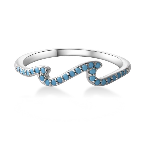 Sterling Silver Turquoise Wave Ring for Women Boho Style Stackable