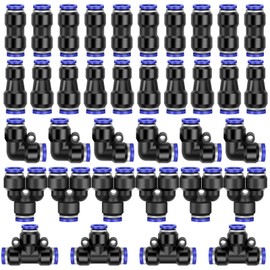 Nadisean 50 Stk Pneumatik Steckverbinder mit Schachtel, 8mm Push in Schnellkupplung für Luftschläuche, 5 Größen Pneumatik Schlauch Kit, 8mm Gerade/Winkel/T/Splitter-Anschluss, 6-8mm Reduzieranschluss