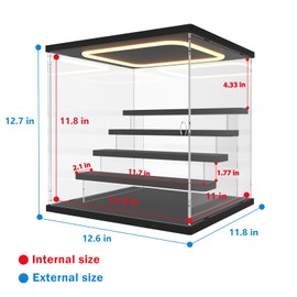 Nynelly Acrylic Lighted Display Case for Collectibles, 5 Tier Figure Display Box with Door and Steps, Assemble Dustproof LED Showcase Storage Box for Mini Figures, Funko Pop, Toys, Black