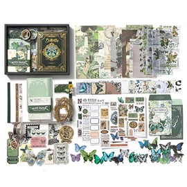 Aesthetic Scrapbook Kit, BetterJonny Vintage Scrapbook Journaling with A6 Grid Notebook Washi Paper Sticker Green Art Journaling Scrapbooking Supplies for DIY Arts Crafts Collage Decorative