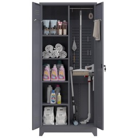 STEELIST Metal Storage Cabinet with Shelves and Hanging Rod, 72.8" Broom Closet Cabinet with Locking Door, Large Storage Cabinet for Kitchen, Pantry, Office, Shop