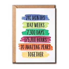 KoKi9xxGifts 240 Months Anniversary Card - 20 Amazing Years Greeting - 20Th Wedding Keepsake - Love Anniversary - Sweet Card For Wife - Husband