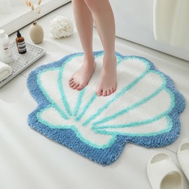 YRXRUS Seashells Bathroom Rug, White Bathroom Rugs, Ocean Decor Shell Bath Mat Gifts, Cute Seashell Shaped Bath Rugs for Sea Room Decor, Machine Washable & Non-Slip Bath Mat, 26x30 Inch Carpet