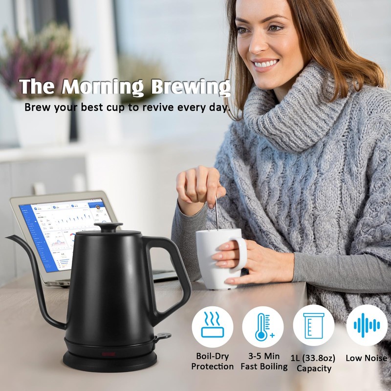 1L Electric Gooseneck Kettle, Tea Kettle for Boiling Water, Gooseneck