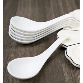 Ebros Gift Contemporary White Melamine Asian Soup Spoons With Ladle Hook Pack Of 6 Set