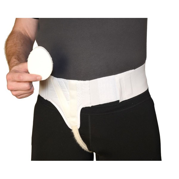 Mobility Transfer Systems Right Side Hernia Support Truss Belt with Compression Pad for Men, Large, White