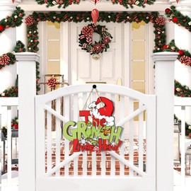 DISENB Christmas Decorations Hanging Sign, Large Christmas Tree Ornaments, Green Thief Wooden Door Sign for Front Door Room Wall Christmas Tree Indoor Outdoor Holiday Decor