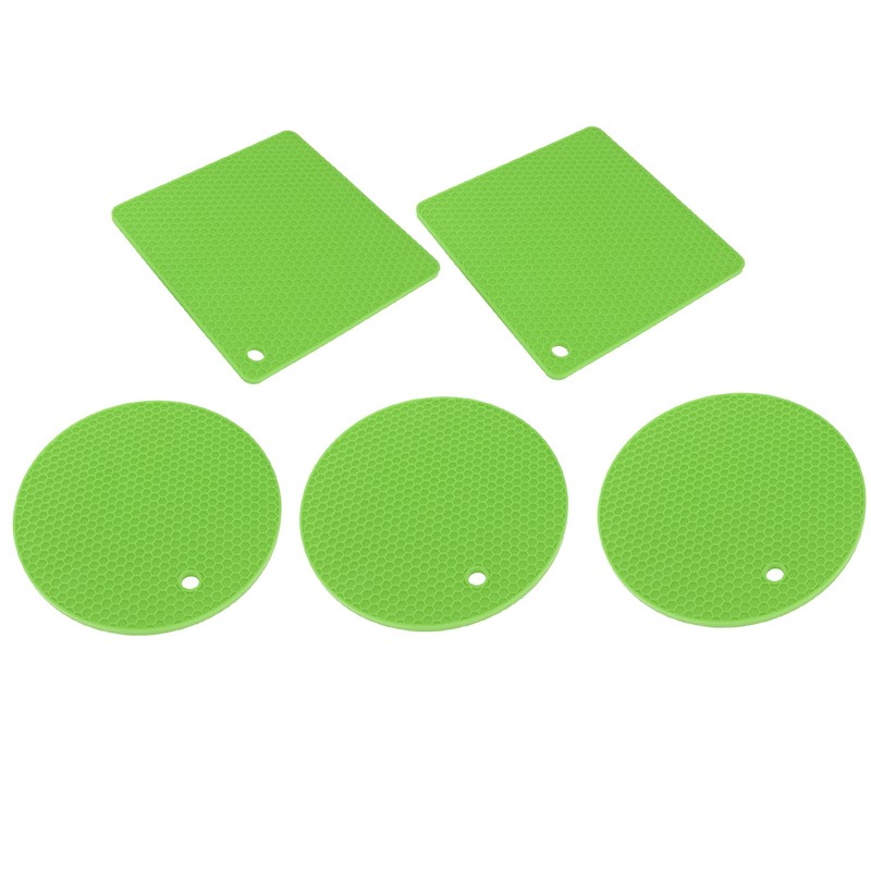 5Pcs Silicone Trivet Mat Square Round Honeycomb Hot Pad Non