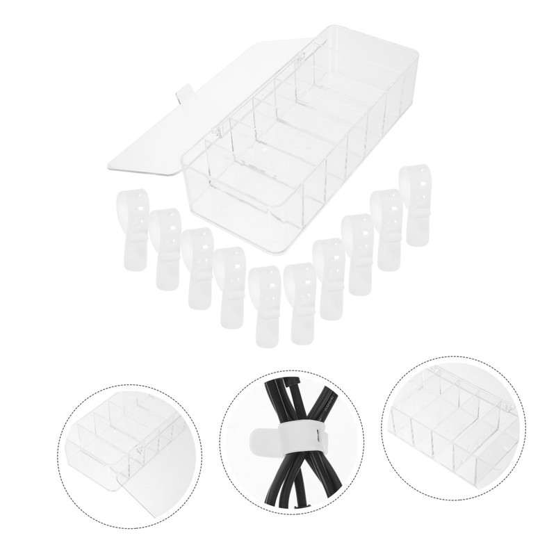 Operitacx Cable Management Box with Cover and Cable Ties Transparent
