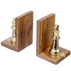MyGift Decorative Chess Bookends Heavy Duty Mango Wood and Brass