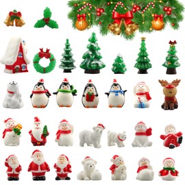 Pack of 30 Christmas Miniature Ornaments, Mini Christmas Decoration Figures, Garden Micro Landscape Christmas Decoration, Dollhouse Santa Claus Christmas Tree Snowman Elk Table Decoration DIY